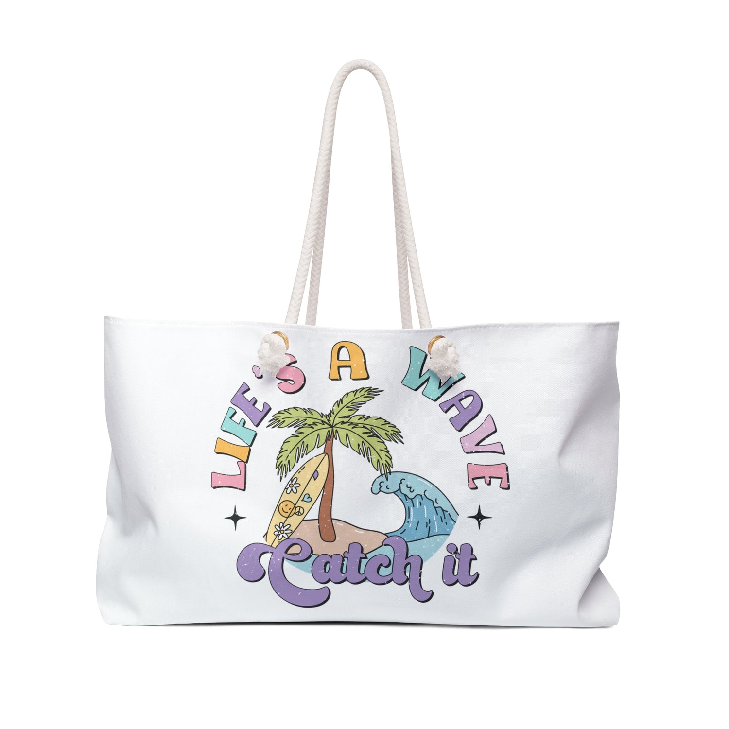 Embrace the retro vibe with our "Life's A Wave Catch It" premium weekender bag! This stylish bag features a vintage-inspired design perfect for beach trips, weekend getaways, or everyday adventures. 